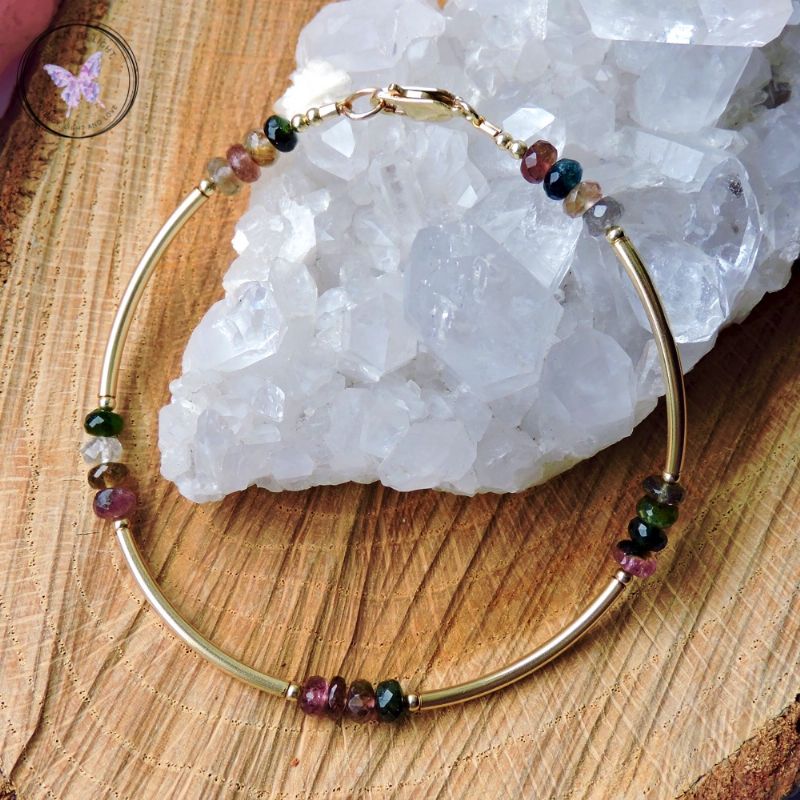 Multi Tourmaline & Gold Bangle Bracelet